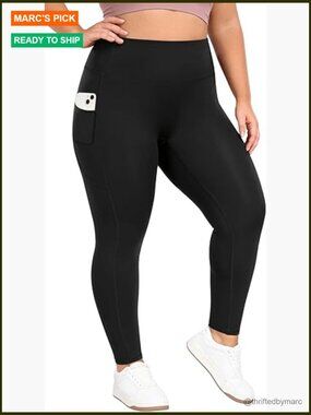 X-6XL Plus Size Leggings with Pockets High Waist Tummy Control Workout Yoga